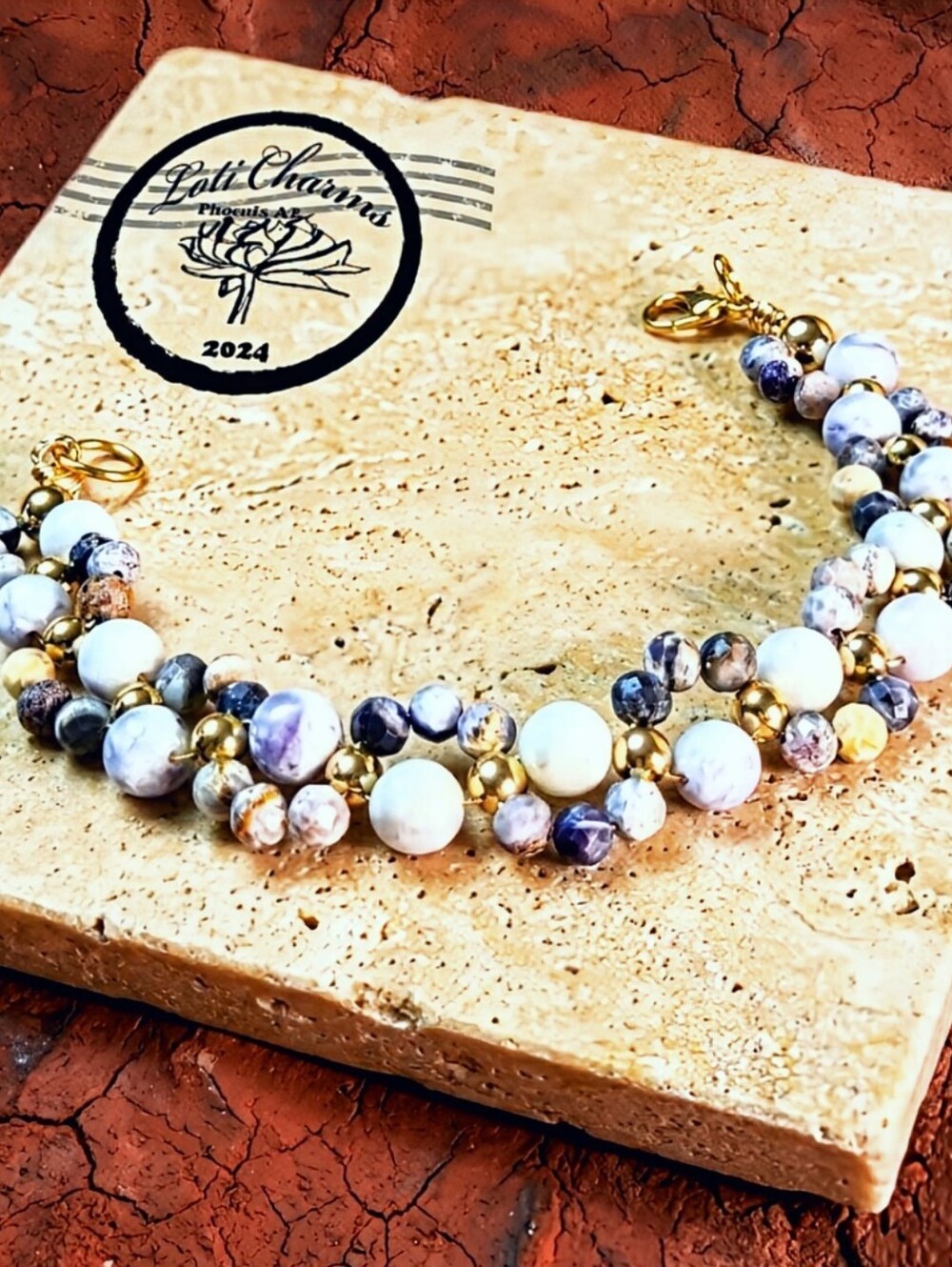 Genuine Lavender Tiffany Jasper Stones In Handwoven Bohemian Artisan Bracelet
